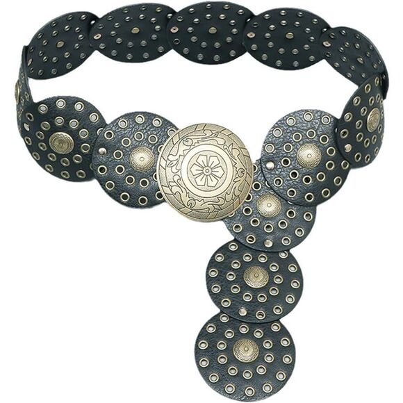 Round Disc Adjustable Black and Gold Belt New - Picture 1 of 5